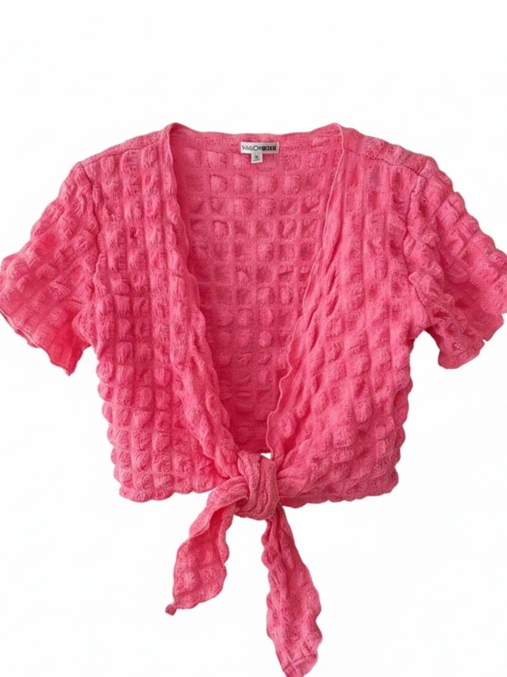 Fashion Nova Hot Pink Waffle Knit Draped Cropped Cardigan